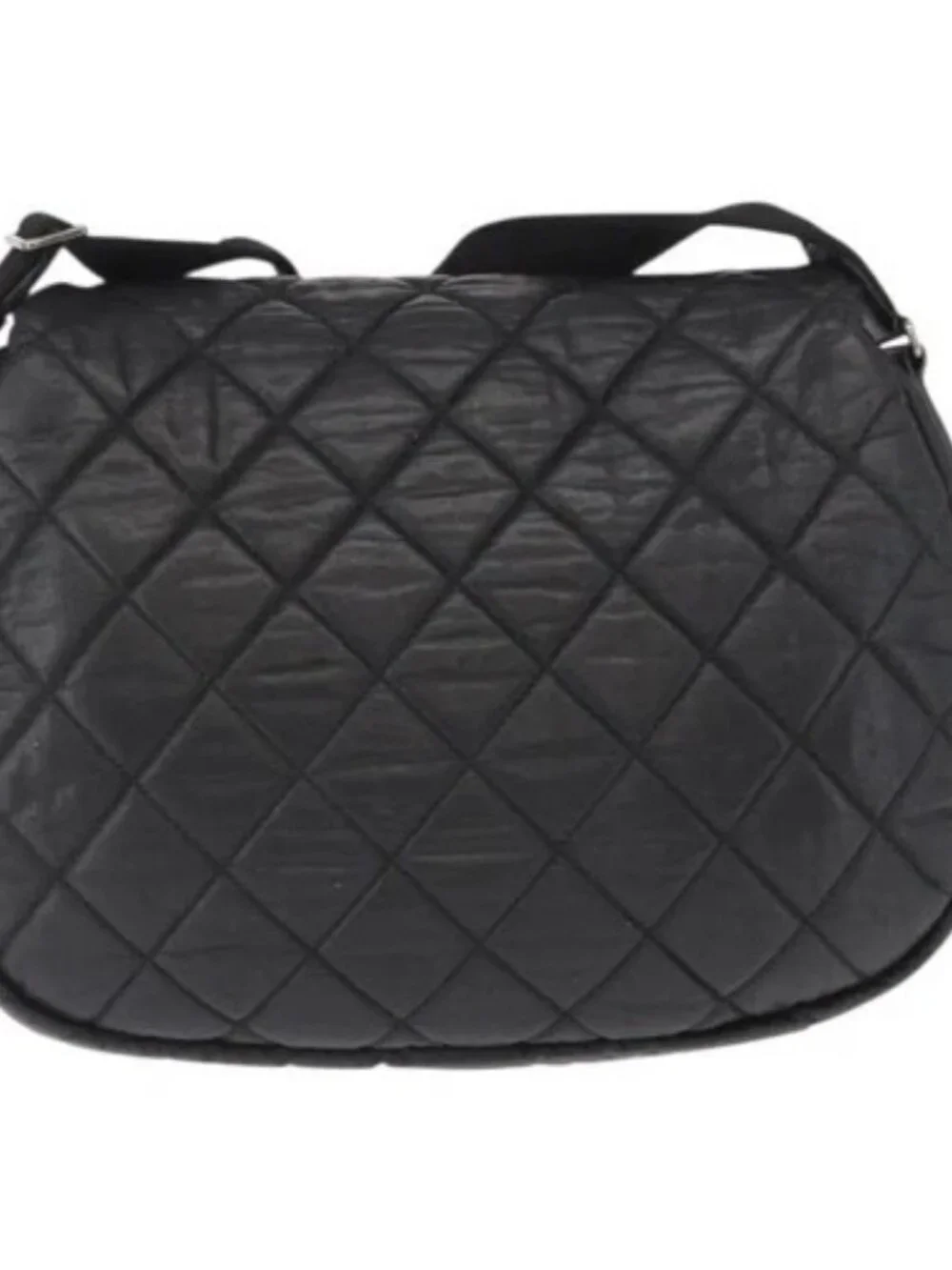 CHANEL Matelasse Shoulder Bag Nylon Black Silver CC Auth bs32463